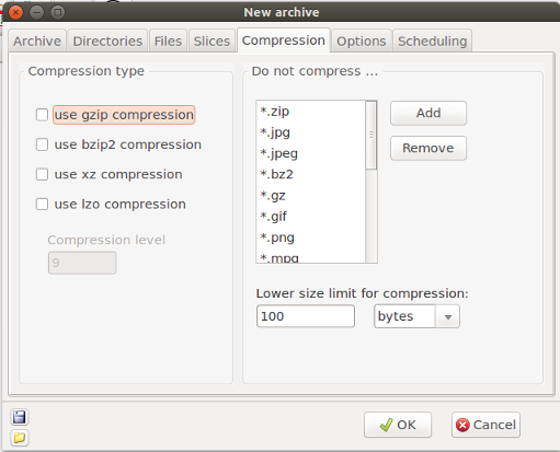 Screenshot of Compression tab